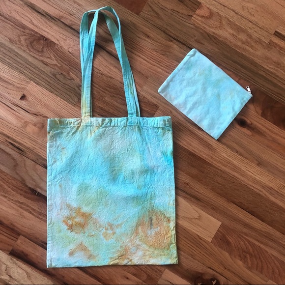Hand Dyed Tote Bag Zip Top Tote Makeup Ice Dye Summer Fun Set Travel Tie Dye - Picture 2 of 8